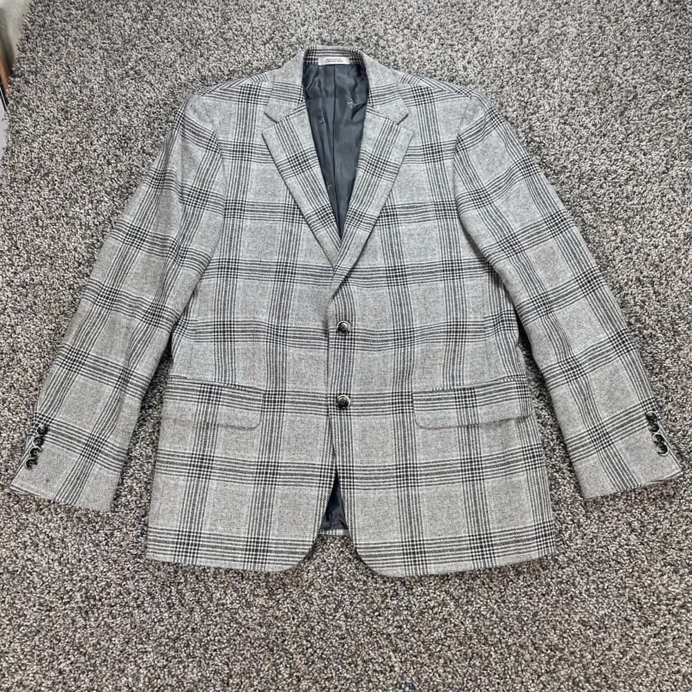 Hickey Freeman Milburn II Blazer 40R Grey Glen Plaid Wool Silk Linen Sport Coat